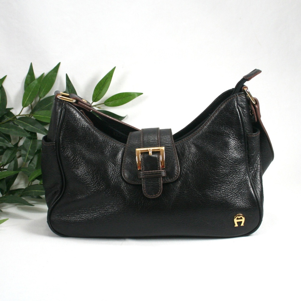 Etienne Aigner Black Genuine Leather Shoulder Bag